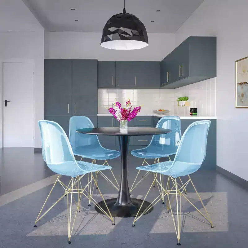 LeisureMod Cresco Sedie da pranzo moderne in acrilico (set da 4) Base cromata dorata Eiffel, eleganti sedie d'accento per sale da pranzo e cucine contemporanee