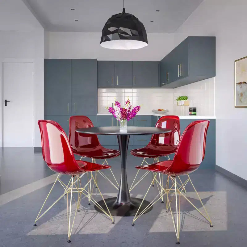 LeisureMod Cresco Sedie da pranzo moderne in acrilico (set da 4) Base cromata dorata Eiffel, eleganti sedie d'accento per sale da pranzo e cucine contemporanee