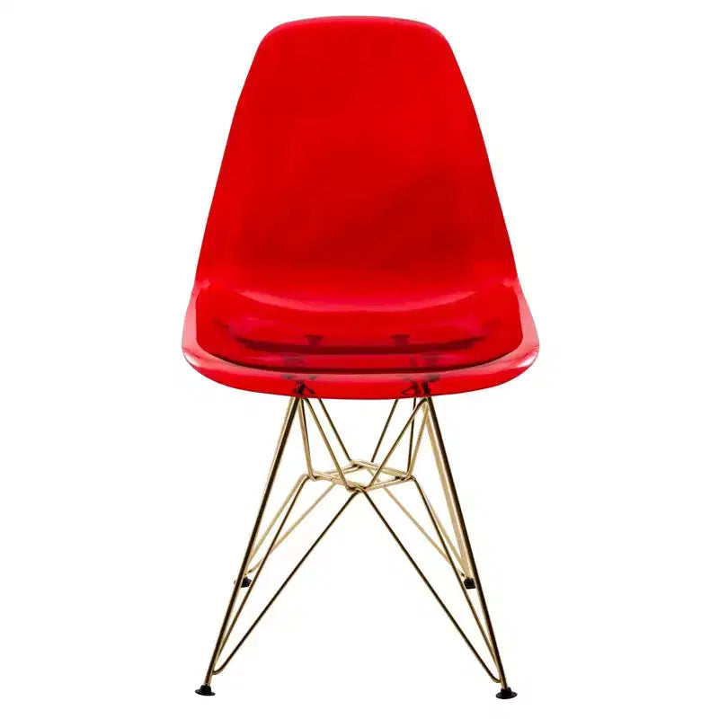 LeisureMod Cresco Sedie da pranzo moderne in acrilico (set da 4) Base cromata dorata Eiffel, eleganti sedie d'accento per sale da pranzo e cucine contemporanee