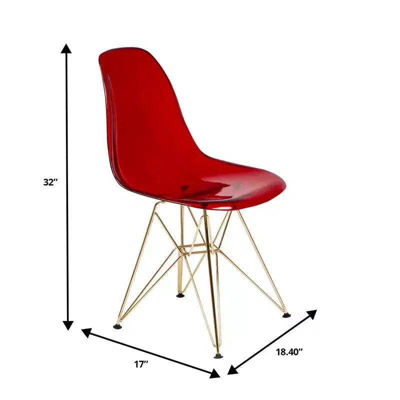 LeisureMod Cresco Sedie da pranzo moderne in acrilico (set da 4) Base cromata dorata Eiffel, eleganti sedie d'accento per sale da pranzo e cucine contemporanee