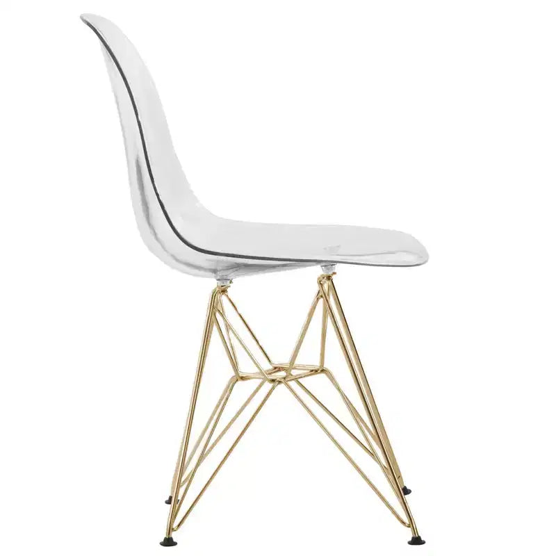LeisureMod Cresco Sedie da pranzo moderne in acrilico (set da 4) Base cromata dorata Eiffel, eleganti sedie d'accento per sale da pranzo e cucine contemporanee