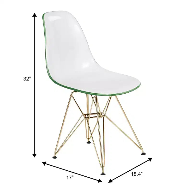 LeisureMod Cresco Sedie da pranzo moderne in acrilico (set da 4) Base cromata dorata Eiffel, eleganti sedie d'accento per sale da pranzo e cucine contemporanee