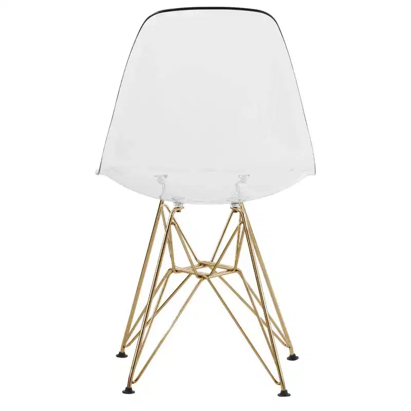 LeisureMod Cresco Sedie da pranzo moderne in acrilico (set da 4) Base cromata dorata Eiffel, eleganti sedie d'accento per sale da pranzo e cucine contemporanee