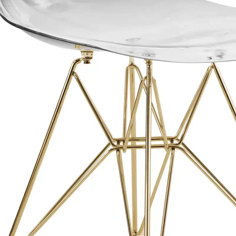 LeisureMod Cresco Sedie da pranzo moderne in acrilico (set da 4) Base cromata dorata Eiffel, eleganti sedie d'accento per sale da pranzo e cucine contemporanee