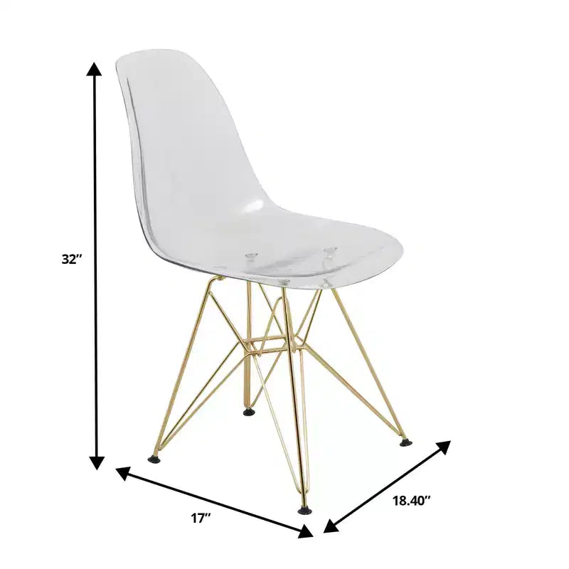 LeisureMod Cresco Sedie da pranzo moderne in acrilico (set da 4) Base cromata dorata Eiffel, eleganti sedie d'accento per sale da pranzo e cucine contemporanee