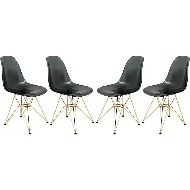LeisureMod Cresco Sedie da pranzo moderne in acrilico (set da 4) Base cromata dorata Eiffel, eleganti sedie d'accento per sale da pranzo e cucine contemporanee