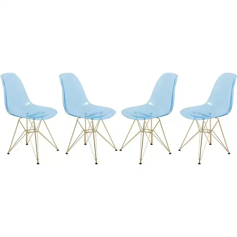 LeisureMod Cresco Sedie da pranzo moderne in acrilico (set da 4) Base cromata dorata Eiffel, eleganti sedie d'accento per sale da pranzo e cucine contemporanee