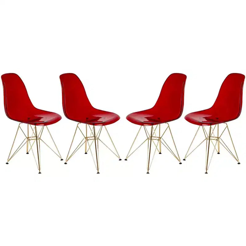 LeisureMod Cresco Sedie da pranzo moderne in acrilico (set da 4) Base cromata dorata Eiffel, eleganti sedie d'accento per sale da pranzo e cucine contemporanee