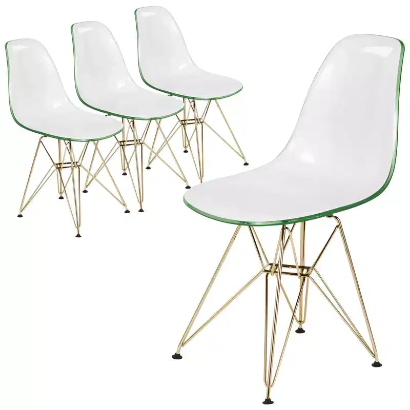 LeisureMod Cresco Sedie da pranzo moderne in acrilico (set da 4) Base cromata dorata Eiffel, eleganti sedie d'accento per sale da pranzo e cucine contemporanee