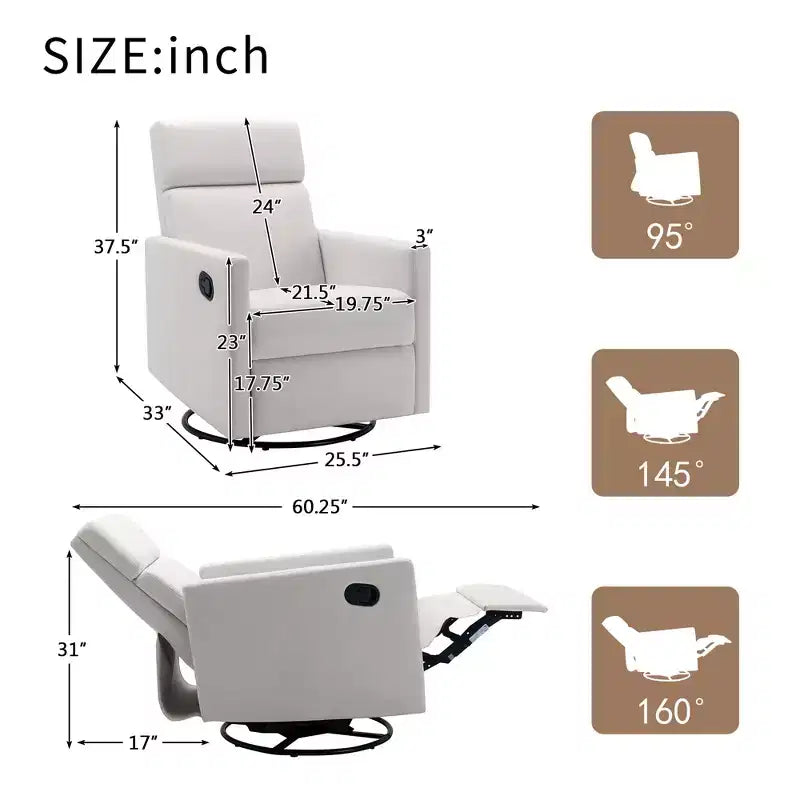 Poltrona girevole a dondolo da 25,5 W, sedia da vivaio con sedile imbottito moderno, sedia a dondolo per soggiorno e camera da letto