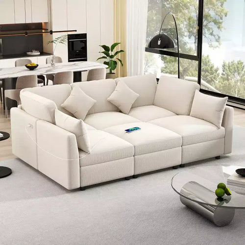 85.4 Divano Letto Sezionale Modulare con Pouf, Porte USB Divano in ciniglia Convertibile a L/U per Soggiorno