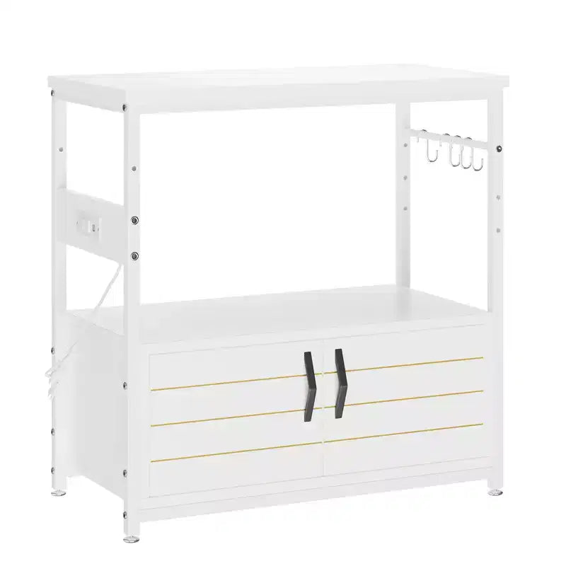 Mobile per acquario Bestier Gallon con presa di corrente, supporto nero per acquario con armadietti, mobile rettangolare per acquario con piedini regolabili e 4 ganci
