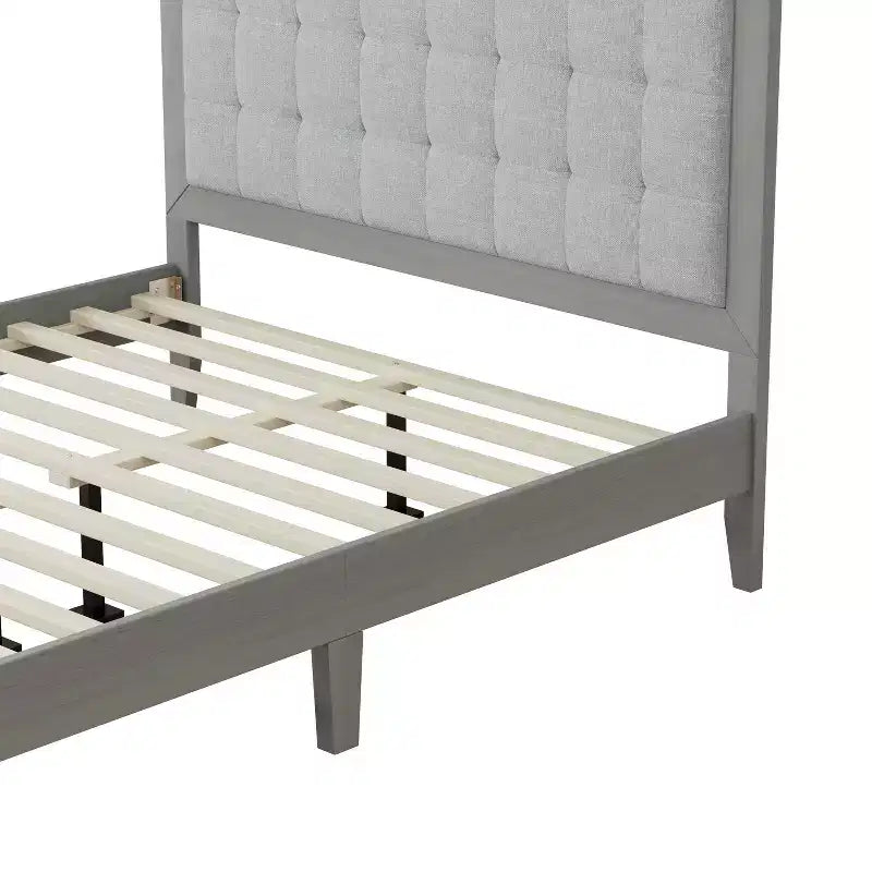 Okak Regina/Re Piattaforma Letto Imbottito Legno Massello Moderno con Testiera Trapuntata a Quadretti Senza Rumore Facile da Montare