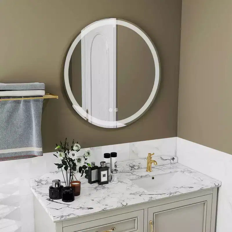 Specchio da bagno LED intelligente antiappannamento MAYEERTY da 24 pollici, circolare con doppia illuminazione, temperatura colore a 3 tonalità, funzione memoria e dimmerabile