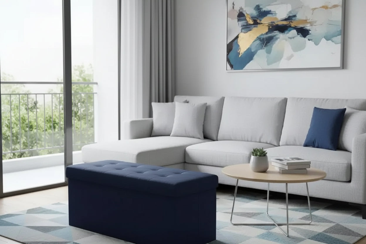 NAYSAYE 43 Pouf Contenitore Panca, Poggiapiedi Pieghevole Seduta Imbottita, Panca Lunga Porta Scarpe, Carico 300 kg per Soggiorno Ingresso Camera da Letto, 109*38*38 cm
