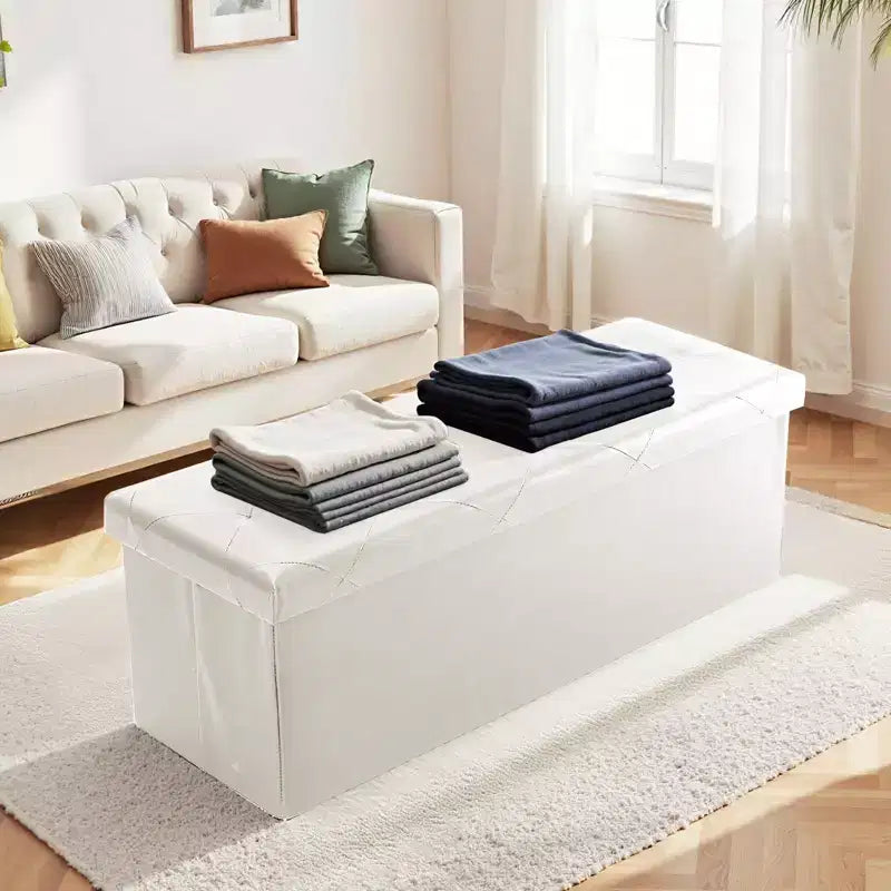 NAYSAYE 43 Pouf Contenitore Panca, Poggiapiedi Pieghevole Seduta Imbottita, Panca Lunga Porta Scarpe, Carico 300 kg per Soggiorno Ingresso Camera da Letto, 109*38*38 cm