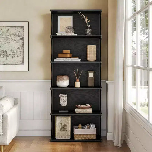 Lantine 5-Tier Bookcase, 70.8 Tall Open Bookshelf with Unique Curved-Edge Design, Modern Display Rack for Home Office, Living Room, Bedroom, Black