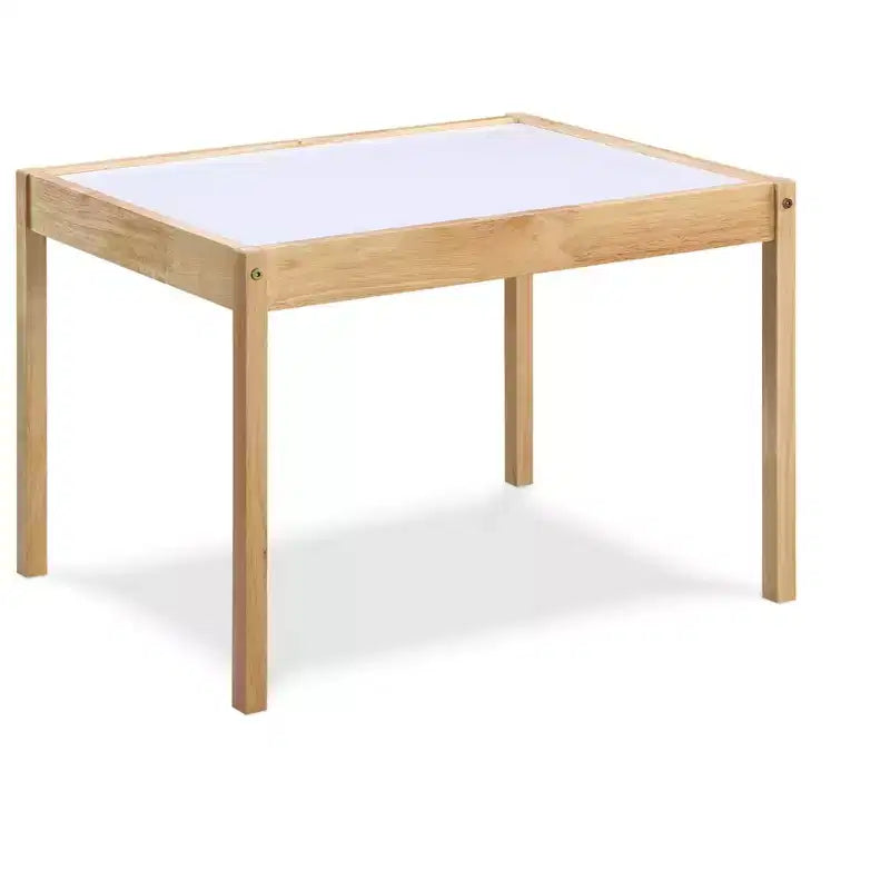 Etokfoks Set Tavolo e 2 Sedie per Bambini in 3 Pezzi con Piano del Tavolo Cancellabile a Secco, Legno Massello, Finitura Naturale Durevole