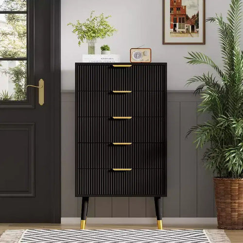 5 Drawer Dresser for Bedroom, Closet Dressers 5 Chest of Drawers, Storage Chest Cabinet Organizer Unit, Small Fluted Nightstand for Bedroom