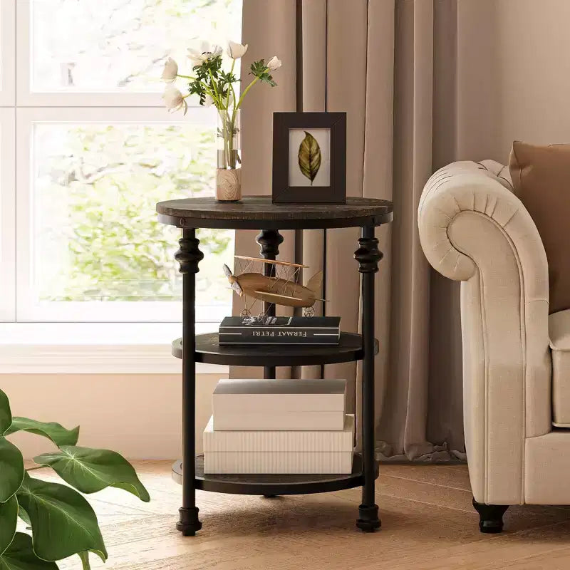 Tavolino rotondo a 3 livelli Tavolino salvaspazio con ripiano portaoggetti per soggiorno e camera da letto