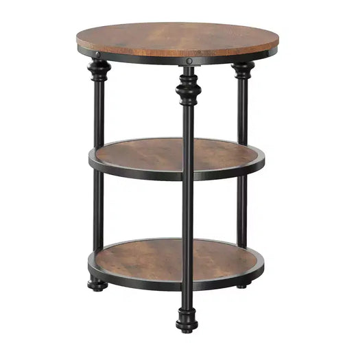 3-Tier Round Side Table  Space-Saving End Table with Storage Shelf for Living Room & Bedroom