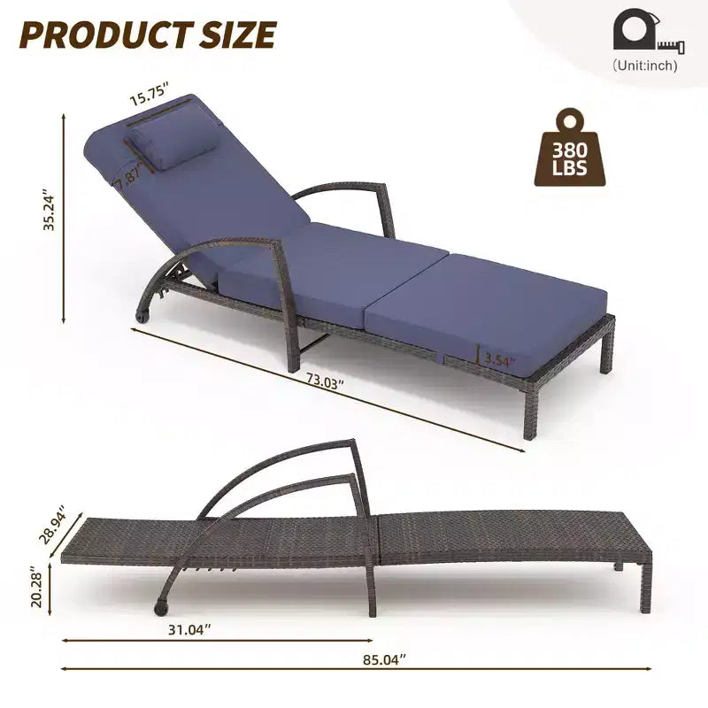 Coolmee Set di 2 Lettini Reclinabili Pieghevoli in Rattan da Esterno, Sdraio da Giardino con Schienale Regolabile in 5 Posizioni e Cuscino, Ideali per Patio e Piscina