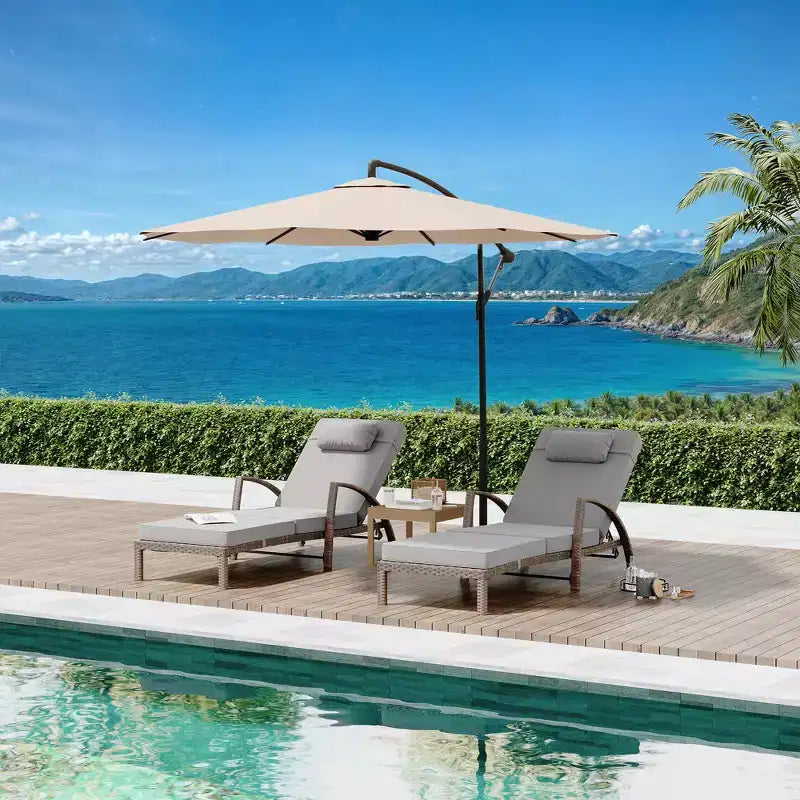Coolmee Set di 2 Lettini Reclinabili Pieghevoli in Rattan da Esterno, Sdraio da Giardino con Schienale Regolabile in 5 Posizioni e Cuscino, Ideali per Patio e Piscina