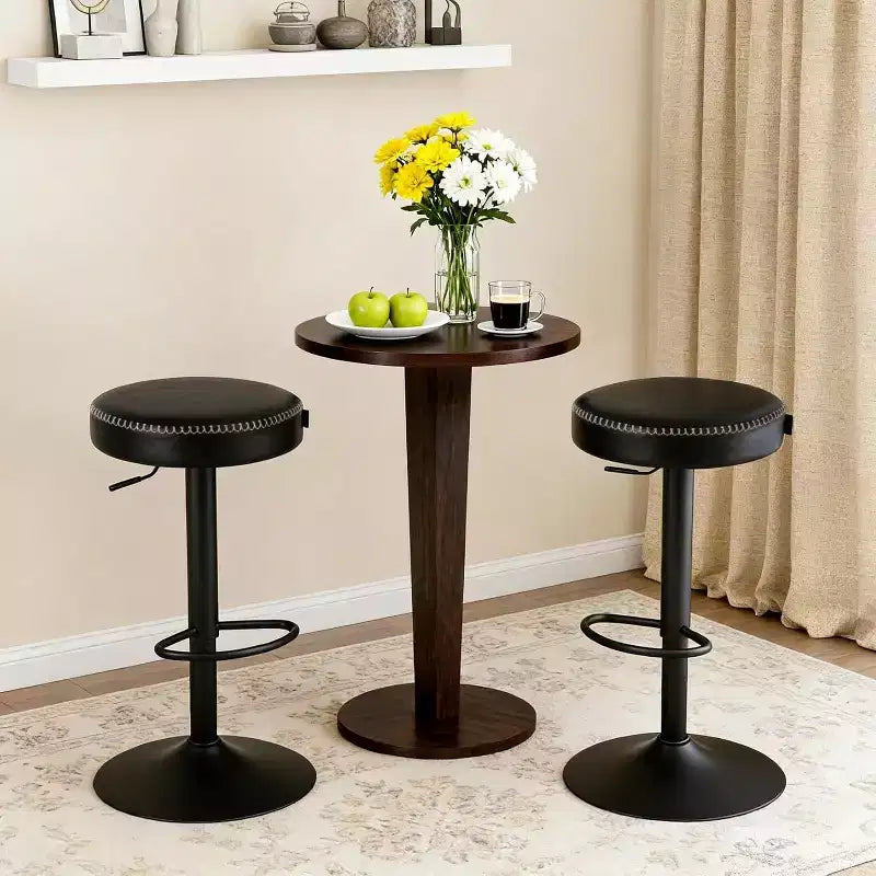 Set di 2 Sgabelli da Bar Regolabili Moderni, Rivestiti in Pelle Nera Cerata a Olio - Girevoli a 360°, Sedie Altezza Bancone, Perfetti per Cucina, Bar Domestico, Sala Relax