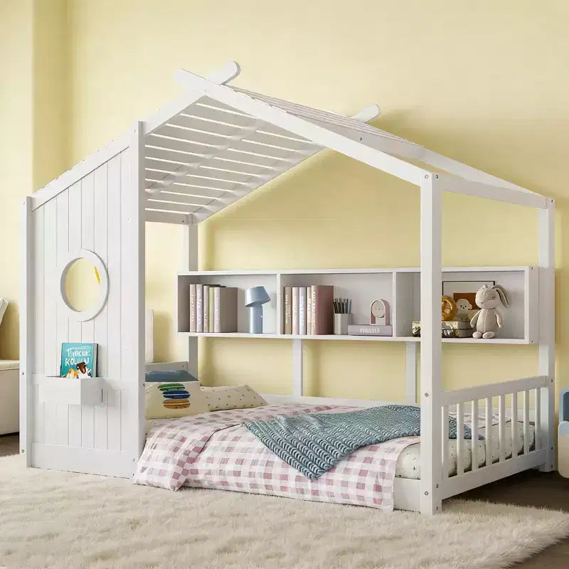 Struttura letto a forma di casetta Luxystar con mensole, finestra e tetto per la camera dei bambini