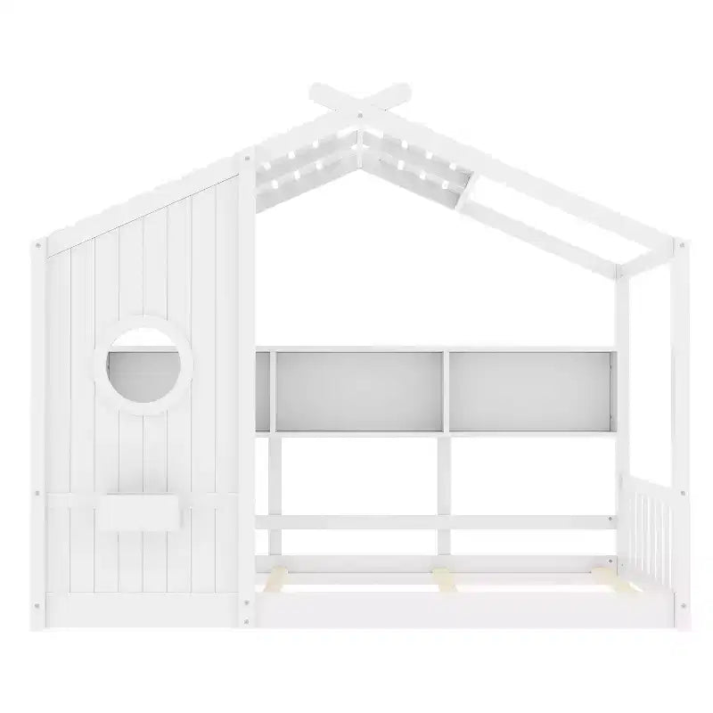 Struttura letto a forma di casetta Luxystar con mensole, finestra e tetto per la camera dei bambini