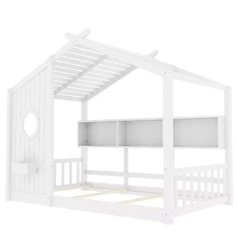 Struttura letto a forma di casetta Luxystar con mensole, finestra e tetto per la camera dei bambini