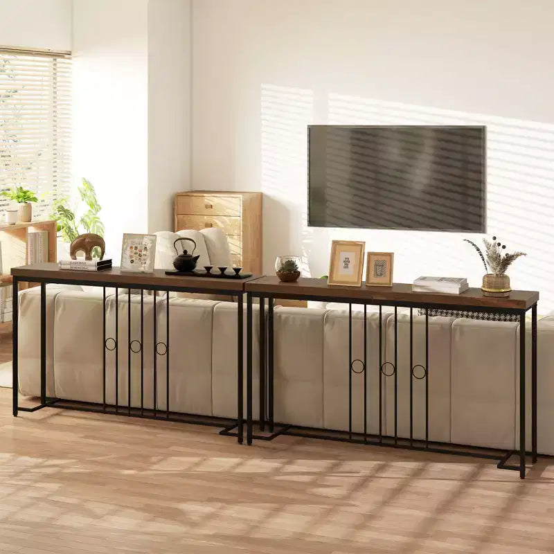 Tavolo Consolle Industriale da 55'' Stretto con Base a Forma di H e Piano Spazioso