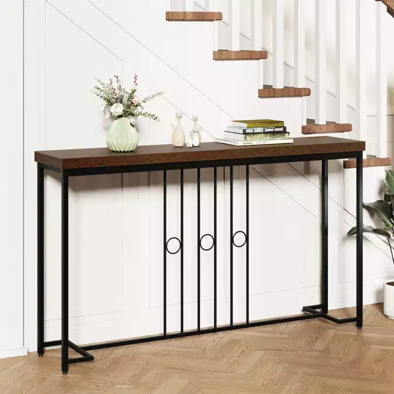Tavolo Consolle Industriale da 55'' Stretto con Base a Forma di H e Piano Spazioso