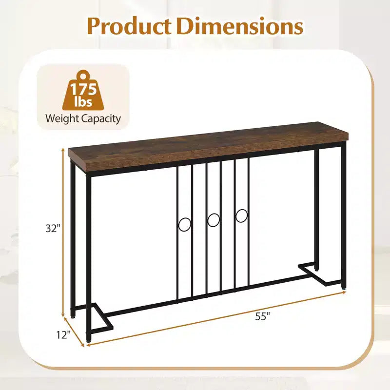 Tavolo Consolle Industriale da 55'' Stretto con Base a Forma di H e Piano Spazioso