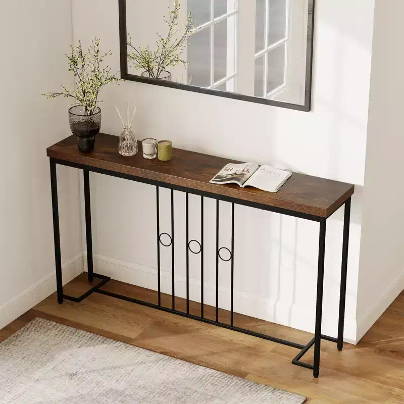 Tavolo Consolle Industriale da 55'' Stretto con Base a Forma di H e Piano Spazioso