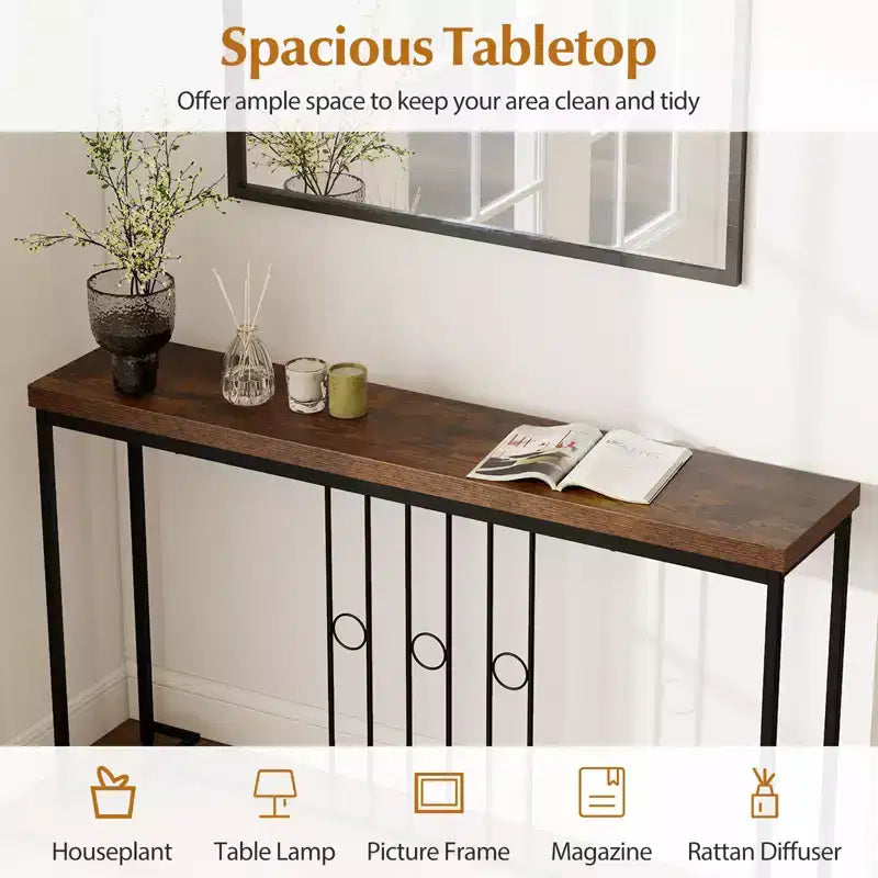 Tavolo Consolle Industriale da 55'' Stretto con Base a Forma di H e Piano Spazioso