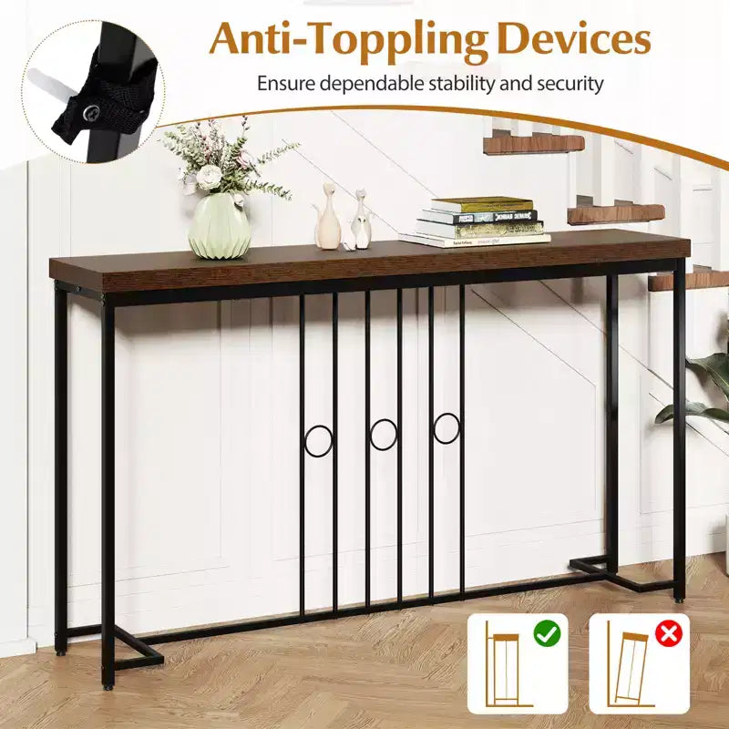 Tavolo Consolle Industriale da 55'' Stretto con Base a Forma di H e Piano Spazioso
