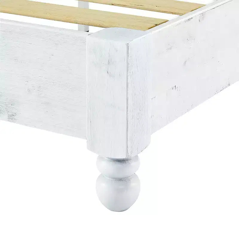 Base letto a piattaforma rustica in legno massello di pino alta 30 cm, facile da montare, con 12 supporti a doghe in legno, in legno di pino sbiancato
