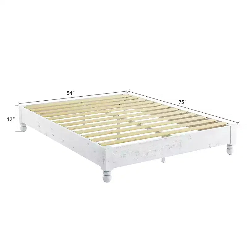 Base letto a piattaforma rustica in legno massello di pino alta 30 cm, facile da montare, con 12 supporti a doghe in legno, in legno di pino sbiancato
