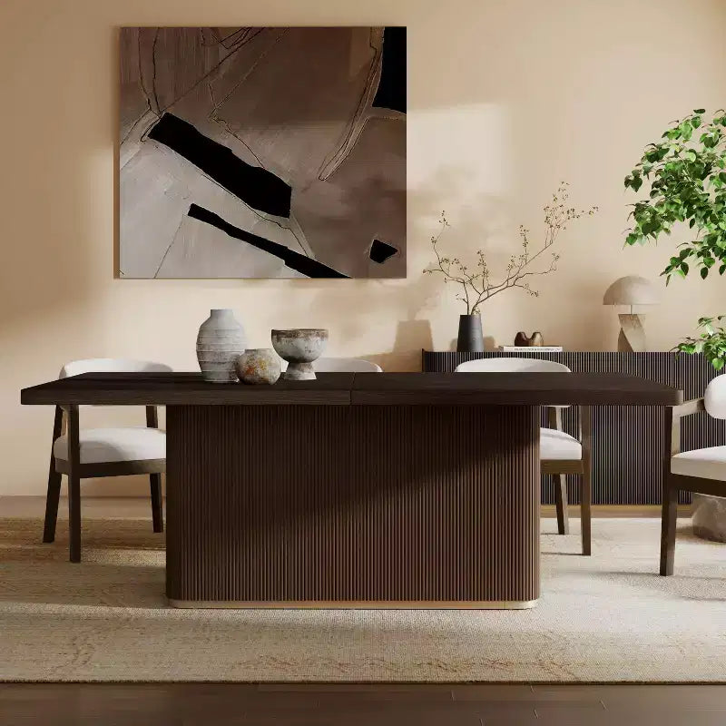 Eloise Moderno Tavolo da pranzo rettangolare oversize 84" 8 posti con base a piedistallo Marrone scuro