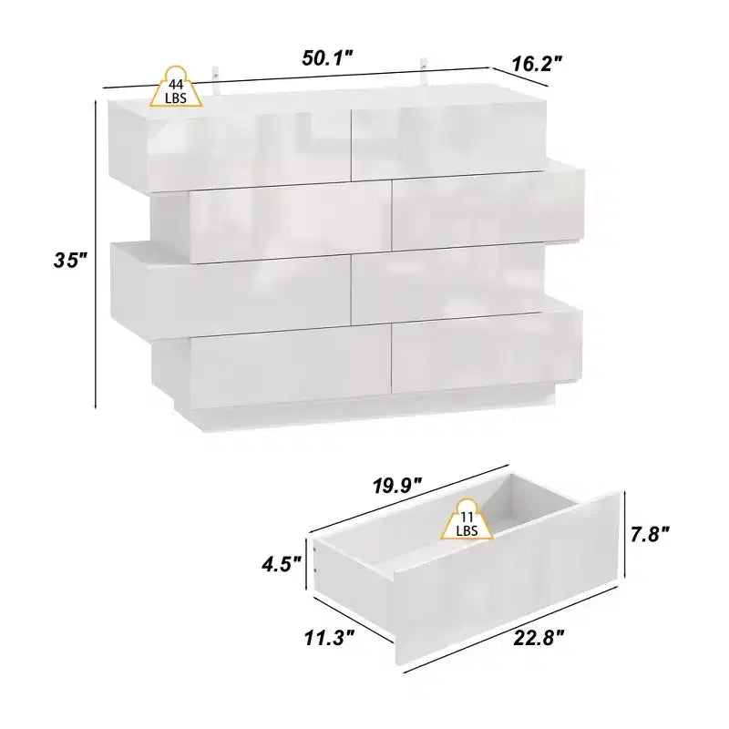 Cassettiera Famapy con struttura bianca non abbinata dal design creativo, 8 cassetti